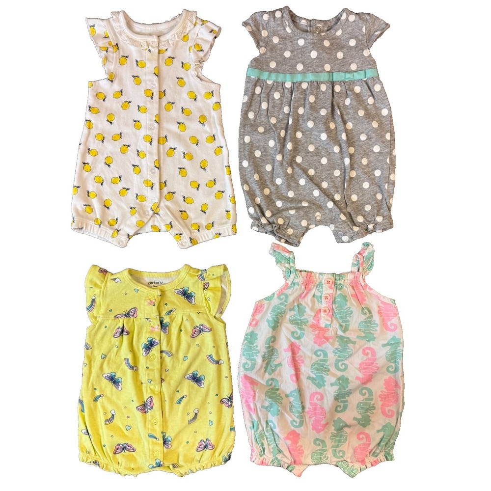 Baby Girl Summer 0/3 Months 1 Piece Outfits Lot Bundle Rompers Carter's Seahorse